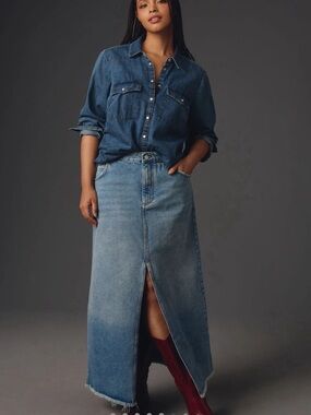Anthropologie Pilcro The Madi Front-Slit Denim Skirt